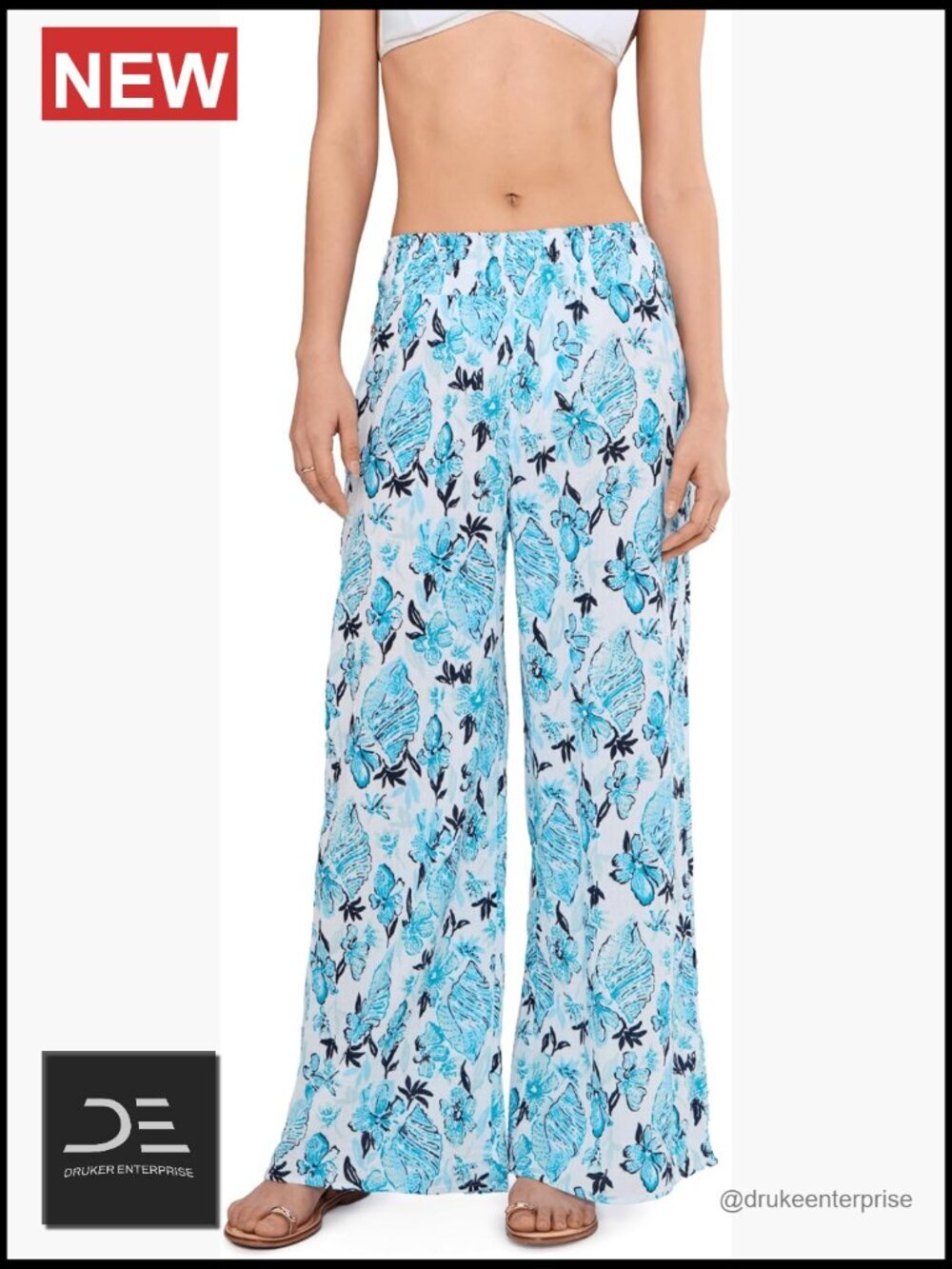 Cotton High Rise Smocked Waist Floral Palazzo Pants Coverup